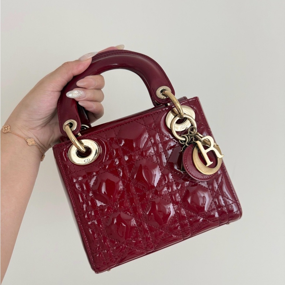 Christian Dior Mini Lady Dior Patent Cherry GHW